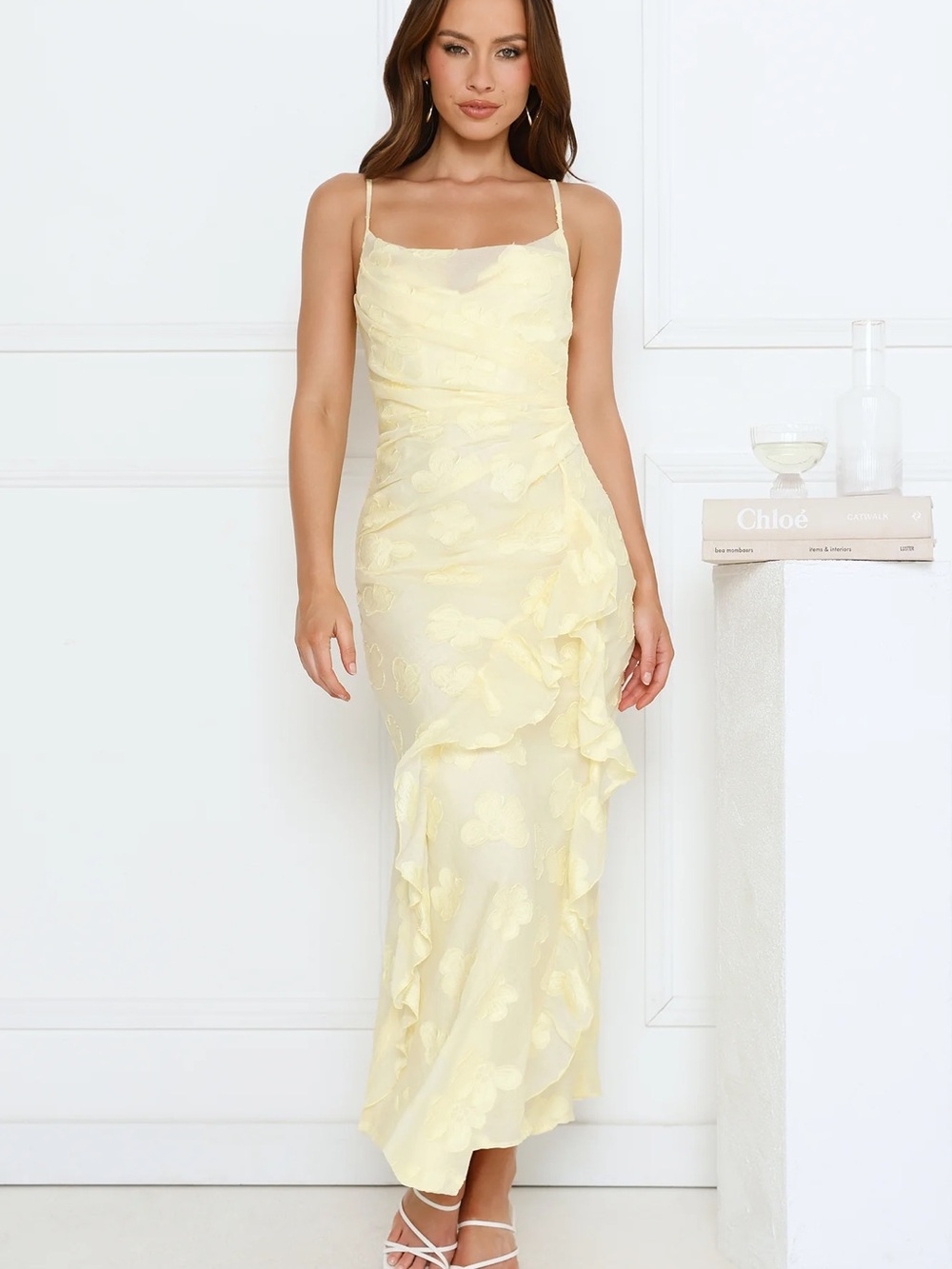 Hello Molly Pale Yellow Ruffle maxi Dress